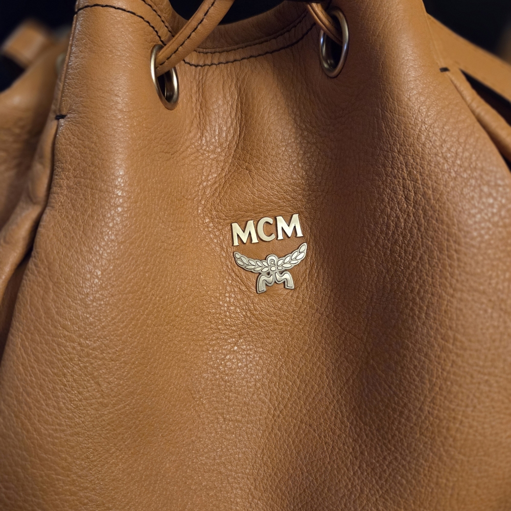Authentic MCM Leather Drawstring Bucket Bag, often referred as Hobo Crossbody - Picture 2 of 15